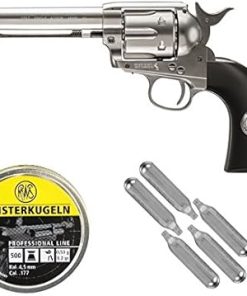 Umarex Colt Peacemaker Single Action .177 Cal Pellet Airgun Package (500ct .177 Pellets & 5 Pack of 12g CO2 Cartridges)